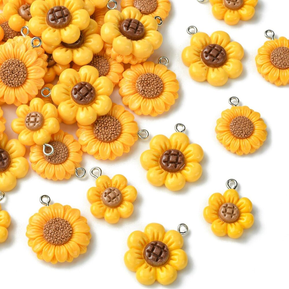 8250 40Pcs 4 Styles Resin Sunflower Charms Summer Plant Floral Charms